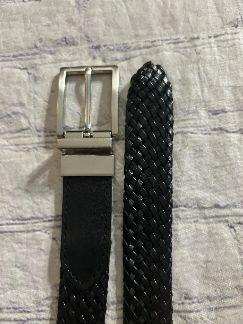 BLACK WAXED LEATHER (BWF) RUGGED BELT SIZE 28 & BLACK WOVEN REVERSIBLE BELT 28